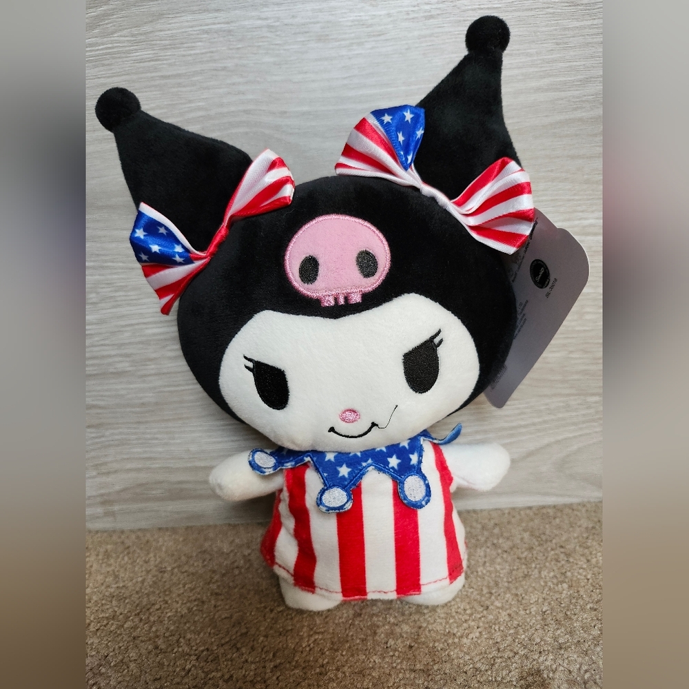 Cute Black and White Plush Toy with American Flag Outfit